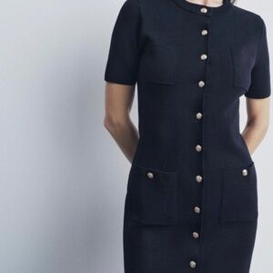 Zara Navy Blue Midi Dress with Gold Buttons size Medium